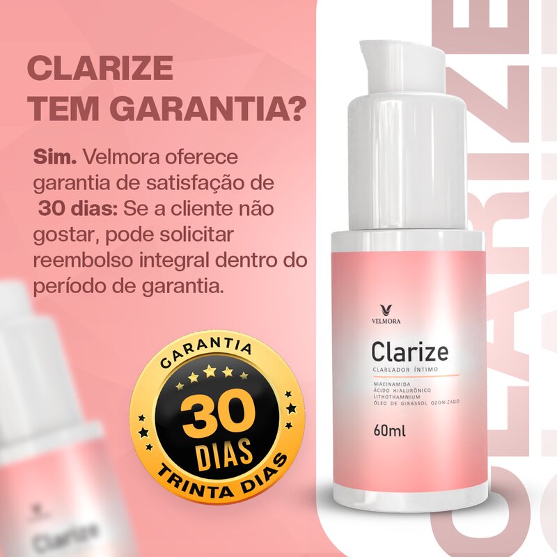 Clarize Sérum Clareador Íntimo Velmora — garantia total de 30 dias