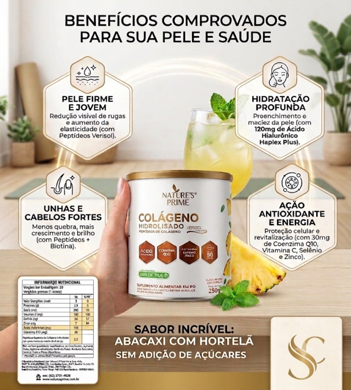 Colágeno Hidrolisado Peptídeos Sabor Abacaxi com Hortela