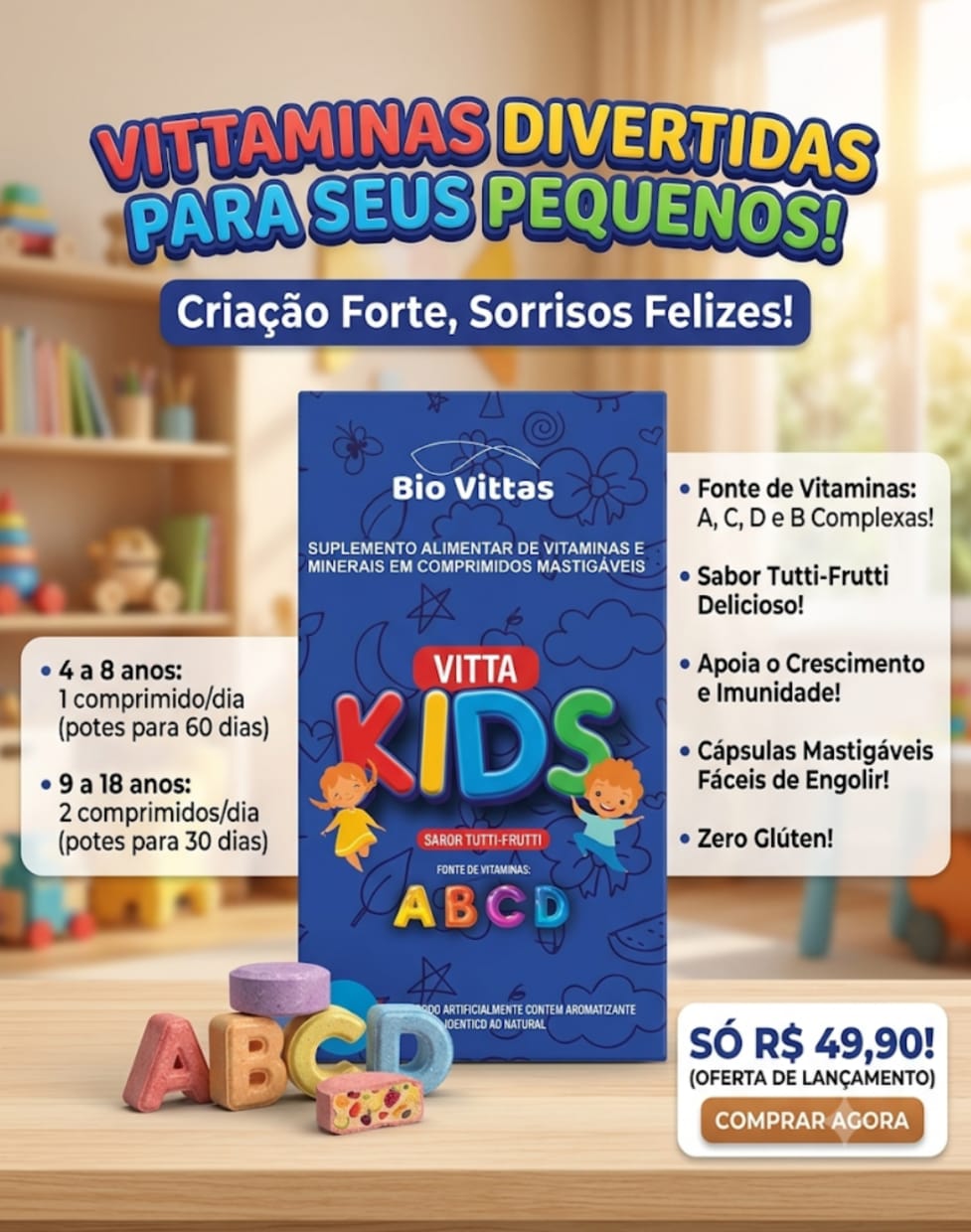 Vitta Kids Bio Vittas | Mastigável Sabor Tutti-Frutti