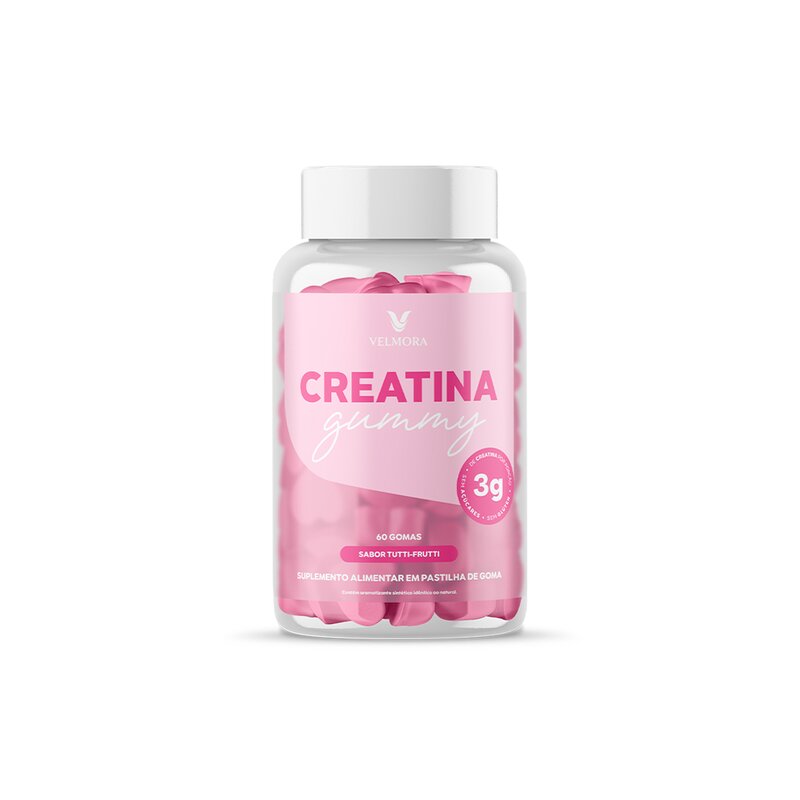 Creatina Gummy Velmora — pote isolado com fundo transparente