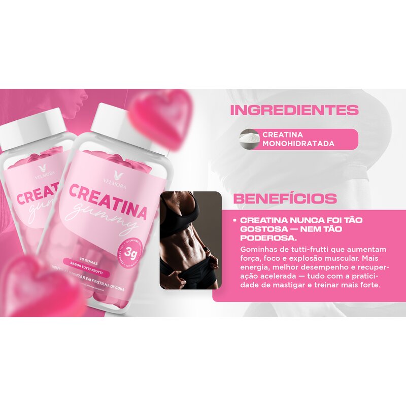 Creatina Gummy Velmora — ingredientes e tabela nutricional