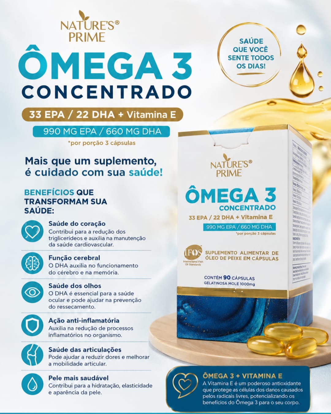 Ômega 3 Concentrado 33/22 — 90 cápsulas