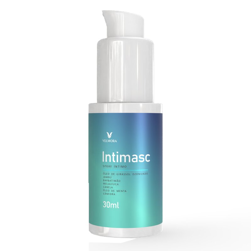 INTIMASC Spray Íntimo Masculino Velmora — frasco isolado com fundo transparente