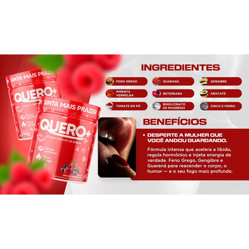 Quero+ Frutas Vermelhas — ingredientes e benefícios