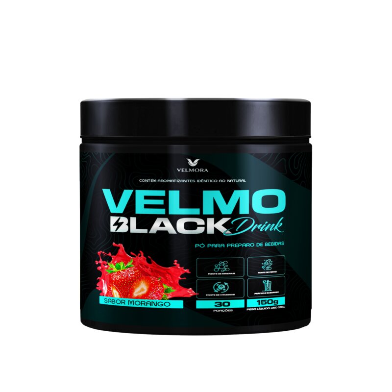 Velmo Black Drink Morango — sachê isolado com fundo transparente