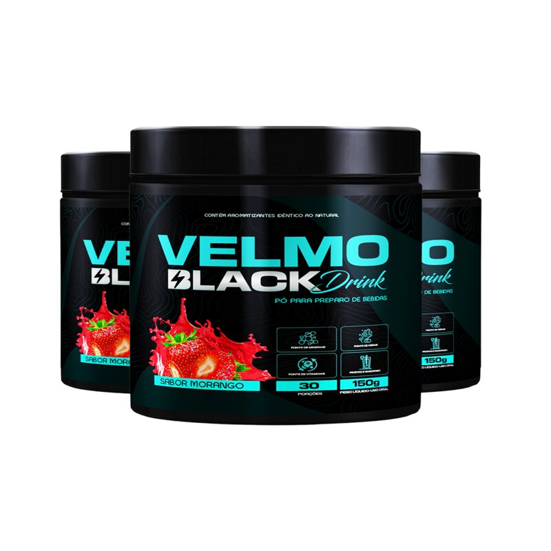 Velmo Black Drink Morango — kit 3 potes