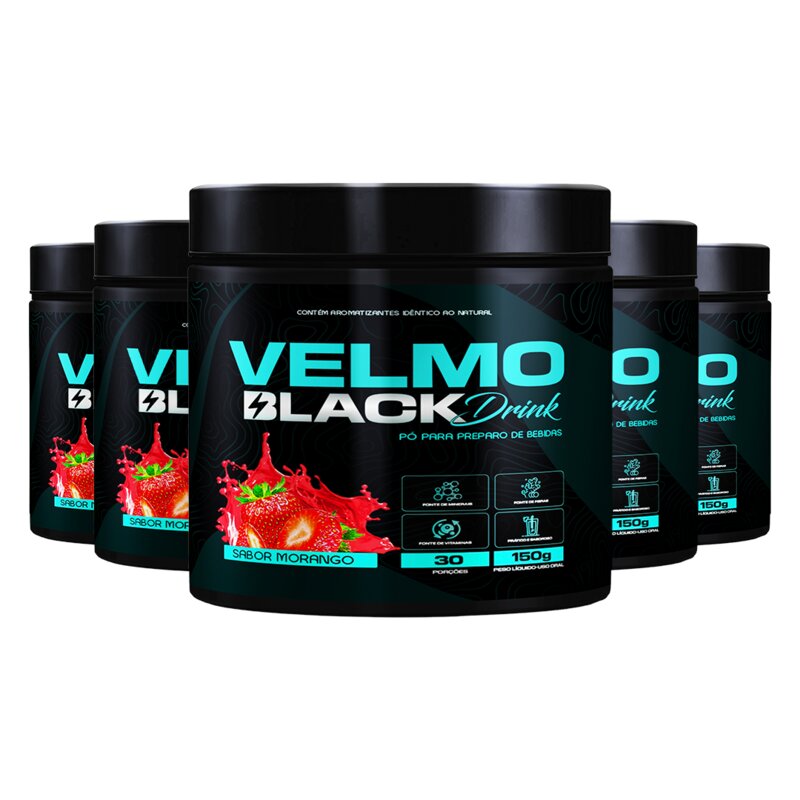 Velmo Black Drink Morango — kit 5 potes