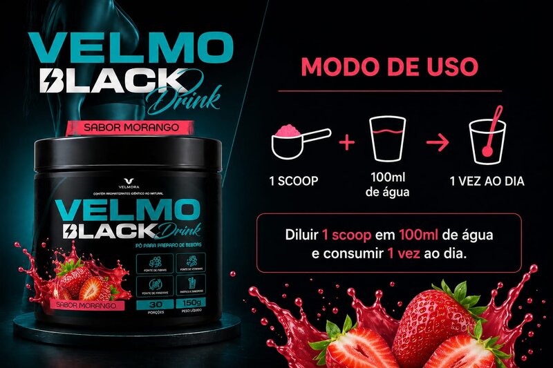 Velmo Black Drink Morango — modo de uso