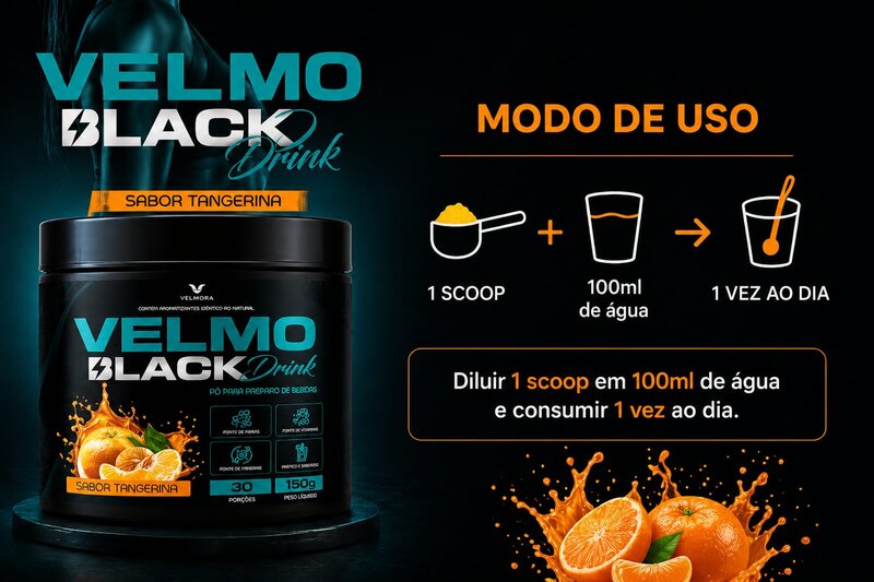 Velmo Black Drink Tangerina — modo de uso